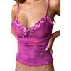 imageAvanova Womens Spaghetti Strap V Neck Lettuce Hem Mesh Sheer Camisole Leopard Patchwork Crop Cami Tops Purple 02 Medium