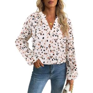 imageAvanova Women Boho Floral Blouses V Neck Top Lantern Long Sleeve ShirtBeige Floral