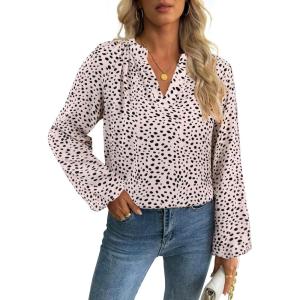 imageAvanova Women Boho Floral Blouses V Neck Top Lantern Long Sleeve ShirtLeopard Beige