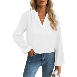imageAvanova Women Boho Floral Blouses V Neck Top Lantern Long Sleeve ShirtWhite