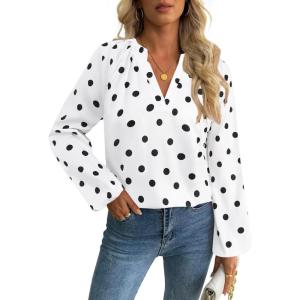 imageAvanova Women Boho Floral Blouses V Neck Top Lantern Long Sleeve ShirtWhite Polka Dots