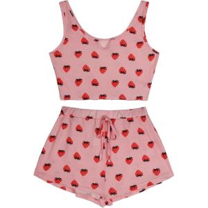 imageAvanova Women Cute Strawberry 2 Piece Tank Top Shorts Pajama Sets Sleepwear LoungewearPink