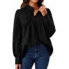 imageAvanova Women Button Down Up Shirts Long Sleeve Blouses Pleated Mock Neck Tops Black Small