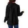 imageAvanova Women Button Down Up Shirts Long Sleeve Blouses Pleated Mock Neck Tops Black Small