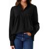 imageAvanova Women Button Down Up Shirts Long Sleeve Blouses Pleated Mock Neck Tops Black Small
