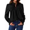 imageAvanova Women Button Down Up Shirts Long Sleeve Blouses Pleated Mock Neck Tops Black XLarge