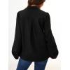 imageAvanova Women Button Down Up Shirts Long Sleeve Blouses Pleated Mock Neck Tops Black XLarge