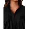 imageAvanova Women Button Down Up Shirts Long Sleeve Blouses Pleated Mock Neck Tops Black XLarge