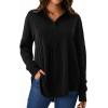 imageAvanova Women Collared Long Sleeve Shirts Blouses V Neck Tunic Tops Dressy Casual Black Medium