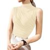 imageAvanova Women Fitted Sleeveless Ruched Tank Top Shirt Mock Turtleneck BlousesBeige