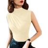 imageAvanova Women Fitted Sleeveless Ruched Tank Top Shirt Mock Turtleneck BlousesBeige