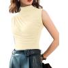imageAvanova Women Fitted Sleeveless Ruched Tank Top Shirt Mock Turtleneck BlousesBeige