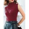 imageAvanova Women Fitted Sleeveless Ruched Tank Top Shirt Mock Turtleneck BlousesBurgundy a
