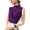 imageAvanova Women Fitted Sleeveless Ruched Tank Top Shirt Mock Turtleneck BlousesDark Purple Ys