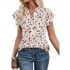imageAvanova Women Floral Flutter Ruffle Short Sleeve Top Blouses V Neck Dressy Work ShirtBeige Dots