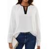 imageAvanova Women Keyhole V Neck Blouse Long Sleeve Tops Business Casual Shirt White Large
