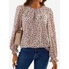 imageAvanova Women Leopard Blouses 34 Sleeve Length Tops Pleated Ruffle Long Sleeve Shirts Black XLarge