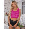 imageAvanova Women Letter Graphic Ribbed Knit Fitted Crop Tank Tops Scoop Neck Sleeveless Summer Shirts Hot Pink Letter XSmall