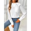 imageAvanova Women Long Sleeve Tie Neck Tops Shirts Balloon Lantern Sleeve Work Casaul Blouses White Small
