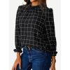 imageAvanova Women Polka Dot Long Sleeve Blouse Shirts Work Mock Neck Ruffle TopPlaid Black