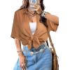 imageAvanova Women See Through Mesh Button Down Top Half Short Sleeve Collared Shirt Blouse Brown Large