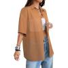 imageAvanova Women See Through Mesh Button Down Top Half Short Sleeve Collared Shirt Blouse Brown Large