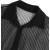imageAvanova Women See Through Mesh Button Down Top Half Sleeve Collared Shirt Blouse Black Sheer Large