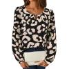 imageAvanova Women Striped Blouse Keyhole Tops Long Sleeves Work Business Casual ShirtBlack Leopard