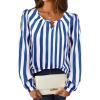 imageAvanova Women Striped Blouse Keyhole Tops Long Sleeves Work Business Casual ShirtBlue