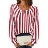 imageAvanova Women Striped Blouse Keyhole Tops Long Sleeves Work Business Casual ShirtRed