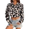 imageAvanova Women Striped Button Down Crop Top Collared Neck Long Sleeve Blouses ShirtBeige Black