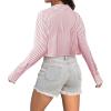 imageAvanova Women Striped Button Down Crop Top Collared Neck Long Sleeve Blouses ShirtDark Pink