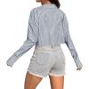 imageAvanova Women Striped Button Down Crop Top Collared Neck Long Sleeve Blouses ShirtGrey