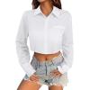 imageAvanova Women Striped Button Down Crop Top Collared Neck Long Sleeve Blouses ShirtWhite