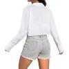 imageAvanova Women Striped Button Down Crop Top Collared Neck Long Sleeve Blouses ShirtWhite