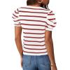 imageAvanova Women Striped Puff Sleeve Short Sleeve Tops Ribbed Knit Summer Casual Shirts Blouse White Red Large