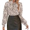 imageAvanova Women Tie Neck Bishop Long Sleeve Shirts Casual Work Blouses TopsApricot Striped