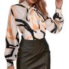 imageAvanova Women Tie Neck Bishop Long Sleeve Shirts Casual Work Blouses TopsBeige Geo