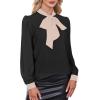 imageAvanova Women Tie Neck Bishop Long Sleeve Shirts Casual Work Blouses TopsBlack Beige
