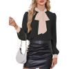 imageAvanova Women Tie Neck Bishop Long Sleeve Shirts Casual Work Blouses TopsBlack Beige