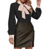 imageAvanova Women Tie Neck Bishop Long Sleeve Shirts Casual Work Blouses TopsBlack Beige