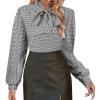 imageAvanova Women Tie Neck Bishop Long Sleeve Shirts Casual Work Blouses TopsBlack Checked