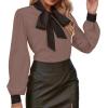 imageAvanova Women Tie Neck Bishop Long Sleeve Shirts Casual Work Blouses TopsBlack Khaki
