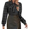 imageAvanova Women Tie Neck Bishop Long Sleeve Shirts Casual Work Blouses TopsBlack Plaid