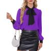 imageAvanova Women Tie Neck Bishop Long Sleeve Shirts Casual Work Blouses TopsBlack Purple