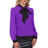 imageAvanova Women Tie Neck Bishop Long Sleeve Shirts Casual Work Blouses TopsBlack Purple