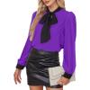 imageAvanova Women Tie Neck Bishop Long Sleeve Shirts Casual Work Blouses TopsBlack Purple