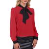 imageAvanova Women Tie Neck Bishop Long Sleeve Shirts Casual Work Blouses TopsBlack Red