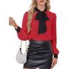 imageAvanova Women Tie Neck Bishop Long Sleeve Shirts Casual Work Blouses TopsBlack Red