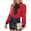 imageAvanova Women Tie Neck Bishop Long Sleeve Shirts Casual Work Blouses TopsBlack Red